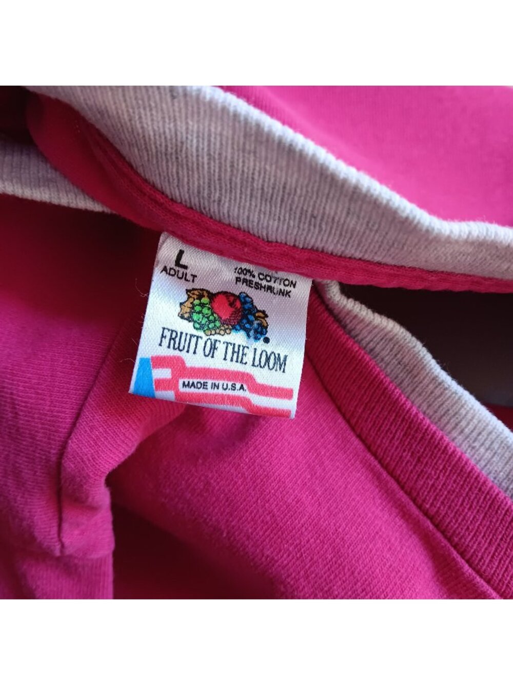True Vintage Large T-shirt Single Stitch Pink Fruit Loom 1980's 2 Ton Gray USA L